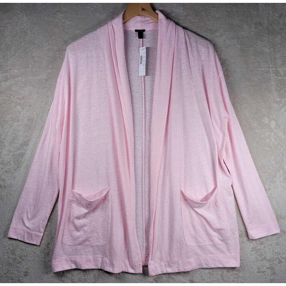 J Crew Cardigan Sweater Sz M Pink Slub Long Sleeve Cotton Blend Open Front